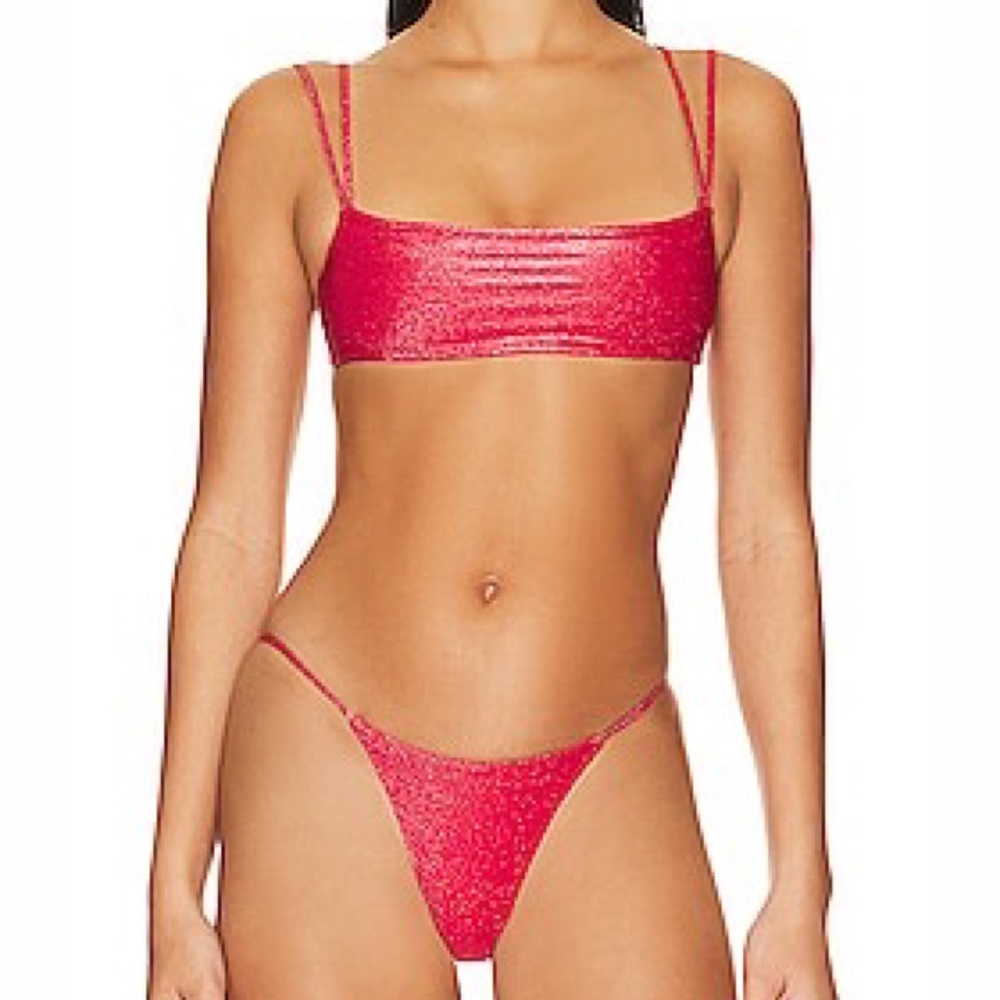 Tularosa Just A Feeling Bikini Top‎ & Bottom in Spiced Coral Metallic Medium NEW